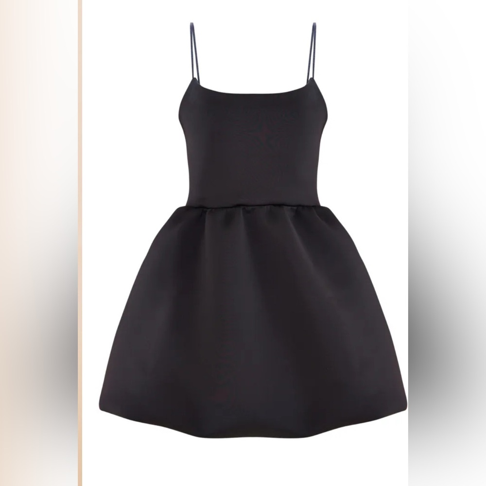 PrettyLittleThing Black strappy scuba puffball dress